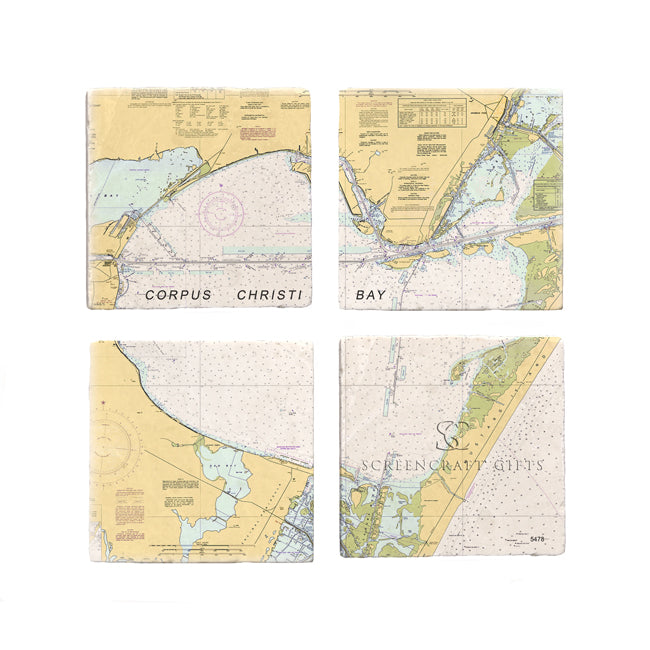 Corpus Christi Bay, TX - Marble Coaster Set