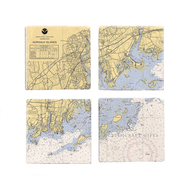 Norwalk, CT - Marble Coaster Set