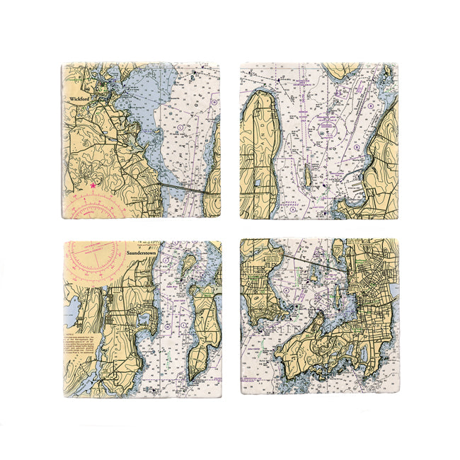 Wickford to Newport, RI- Marble Coaster Set