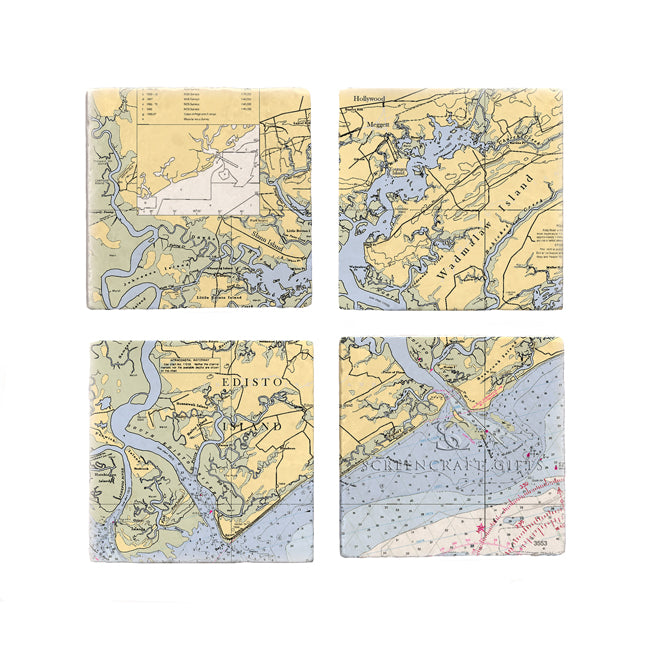 Edisto Island, SC - Marble Coaster Set