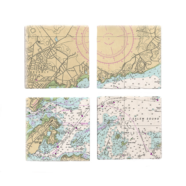 Beverly Harbor, Ma - Marble Coaster Set
