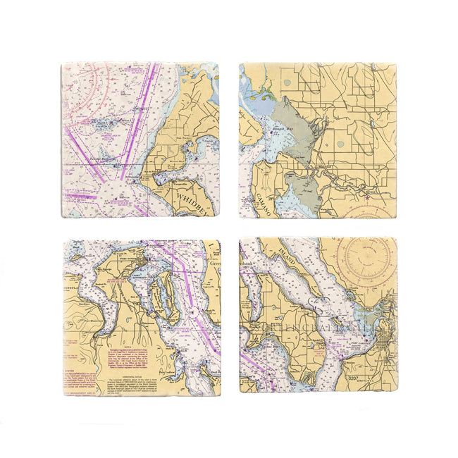Whidbey Island, WA - Marble Coaster Set
