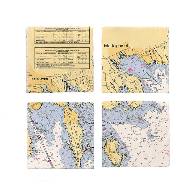 Mattapoisett, MA - Marble Coaster Set