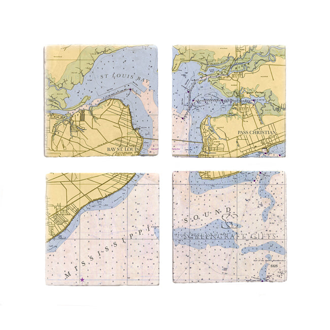 St. Louis Bay, MS - Marble Coaster Set