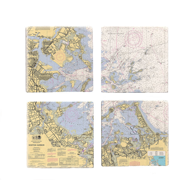 Boston Harbor MA - Marble Coaster Set