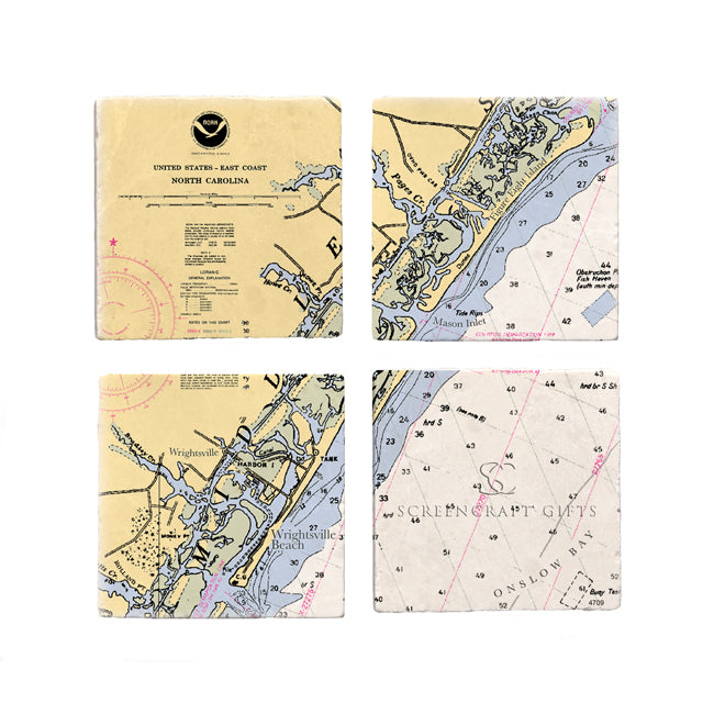 Wrightsville Beach, NC - Marble Coaster Set