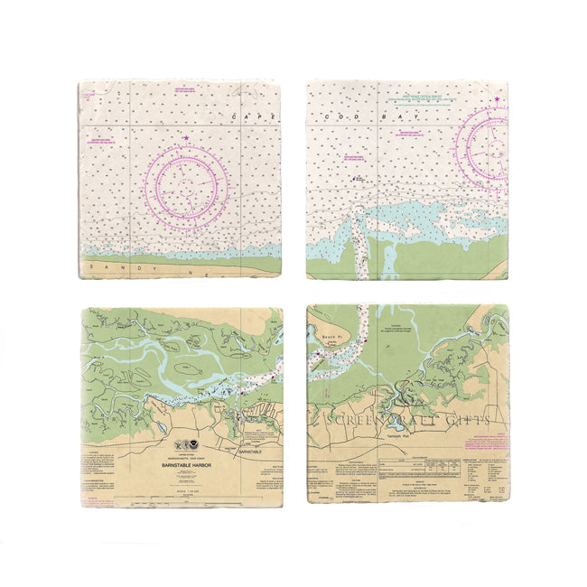 Barnstable Harbor, MA - Marble Coaster Set