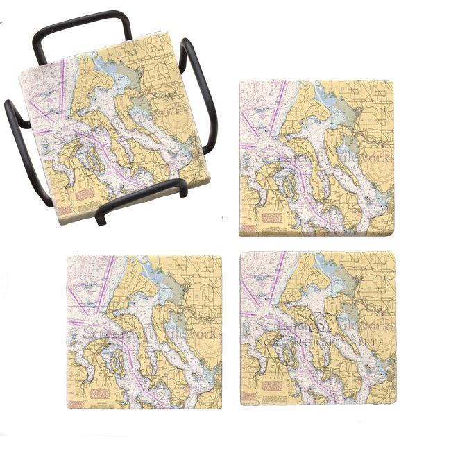 Whidbey Island, WA - Marble Coaster Set