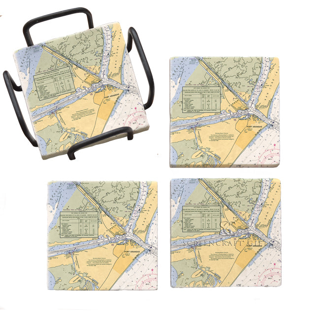 Port Aransas, TX - Marble Coaster Set