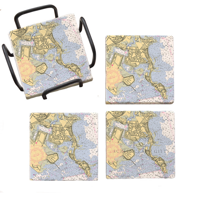 Winthrop, MA- Marble Coaster Set