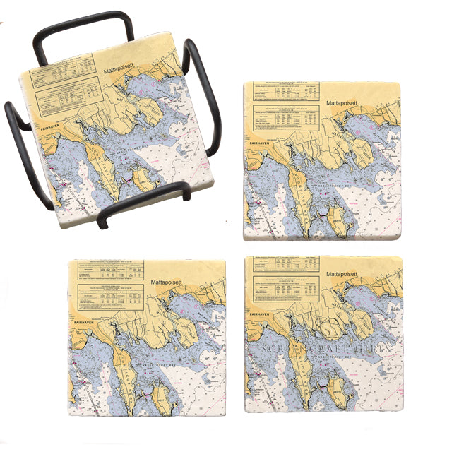 Mattapoisett, MA - Marble Coaster Set