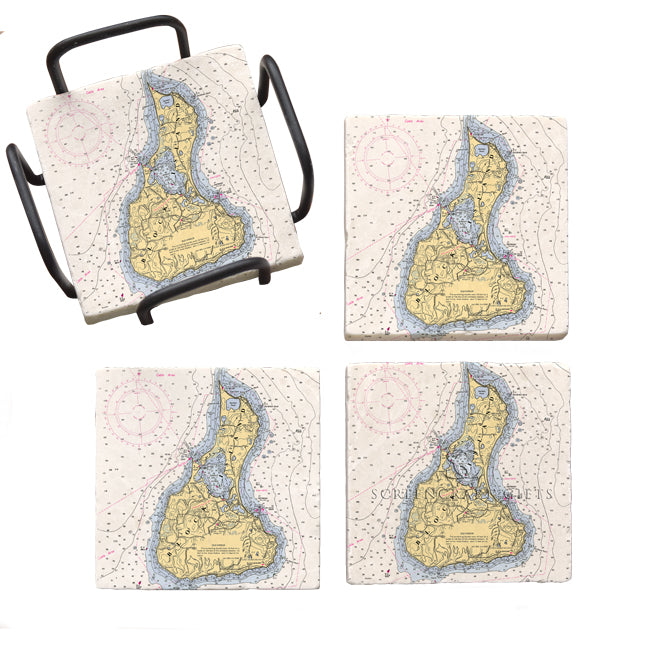 Block Island, RI - Marble Coaster Set