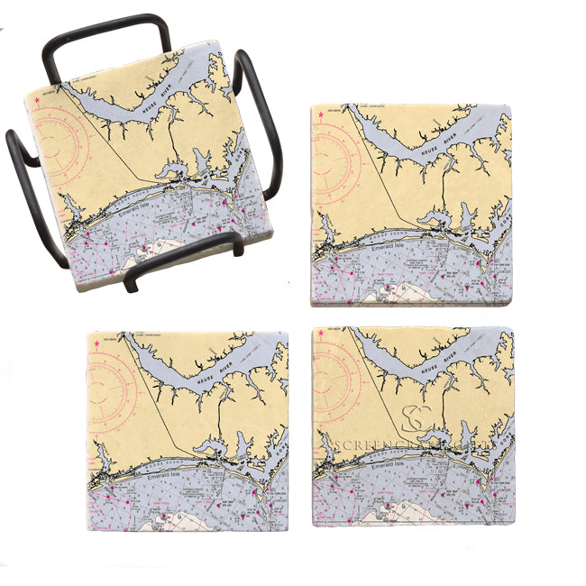 Emerald Isle, NC - Marble Coaster Set