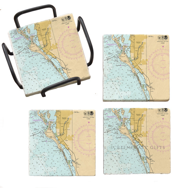 Siesta Key, FL - Marble Coaster Set