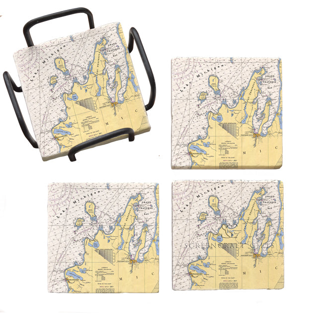 Traverse City, MI -  Marble Coaster Set