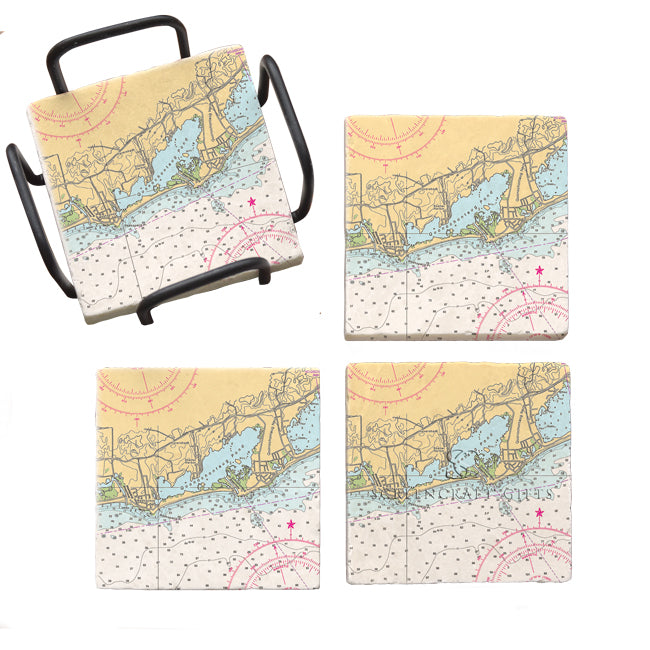 Quonochontaug, RI  - Marble Coaster Set
