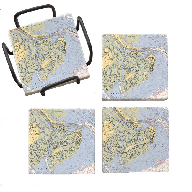 Tybee Island, GA  - Marble Coaster Set