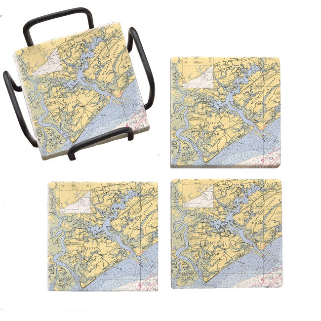 Edisto Island, SC - Marble Coaster Set