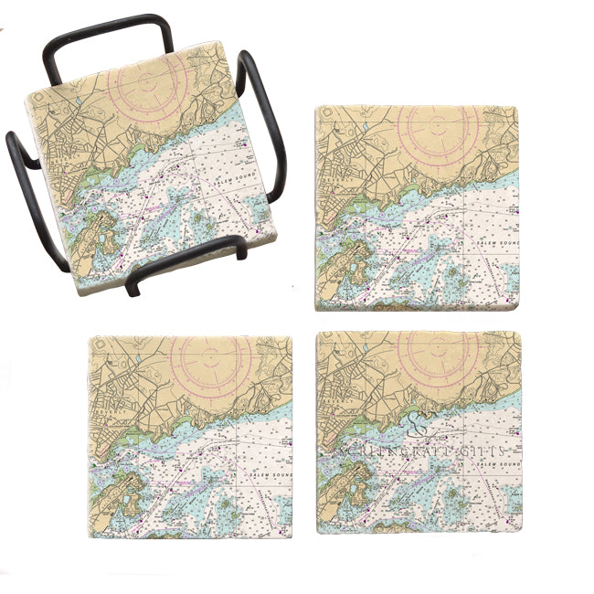 Beverly Harbor, Ma - Marble Coaster Set