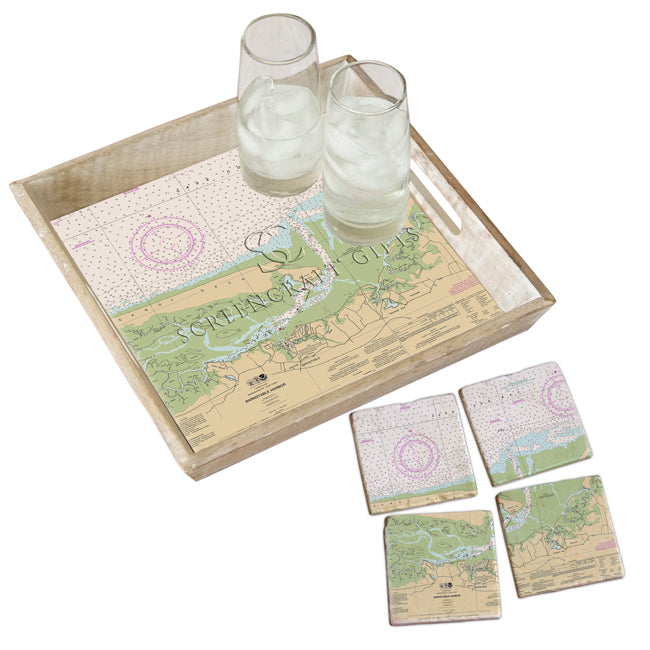 Barnstable Harbor, MA - Marble Coaster Set