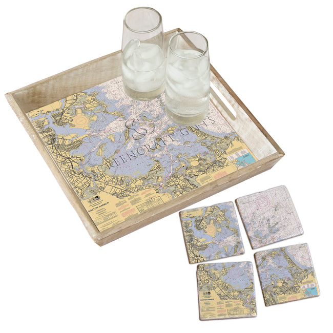 Boston Harbor MA - Marble Coaster Set