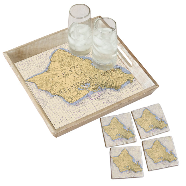 Oahu, HI- Marble Coaster Set