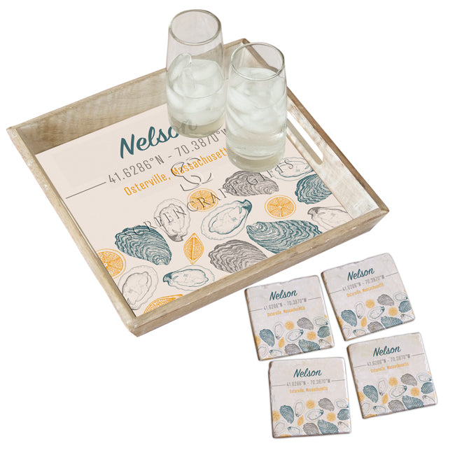 Lemon & Oysters Marble Coasters - Personalized