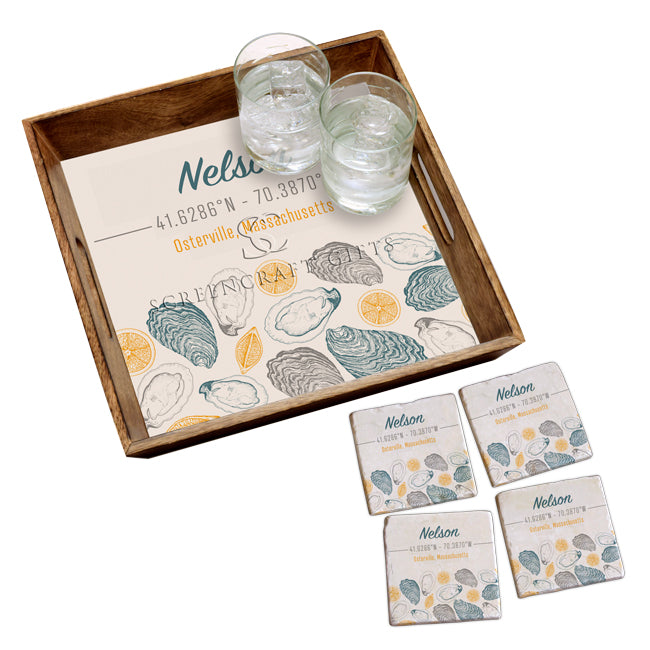 Lemon & Oysters Marble Coasters - Personalized