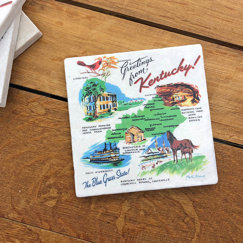 Kentucky Retro Map - marble coaster