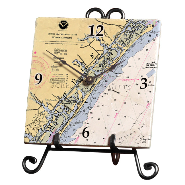 Wrightsville Beach, NC - Marble Desk Clock