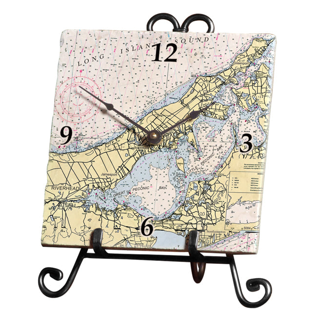 Peconic Bay, NY - Marble Desk Clock