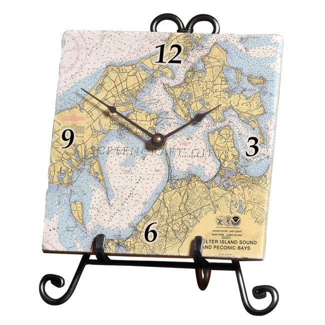Shelter Island Sound and Peconic Bays, NY - Marble Desk Clock