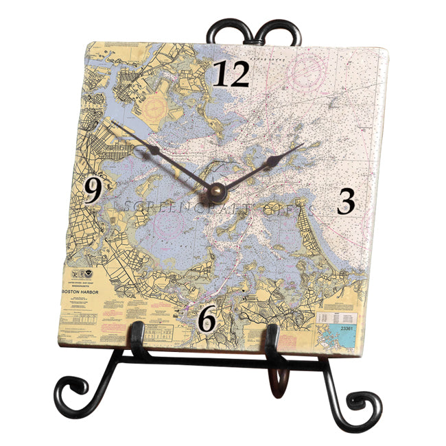Boston Harbor MA - Marble Desk Clock