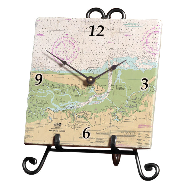 Barnstable Harbor, MA - Marble Desk Clock