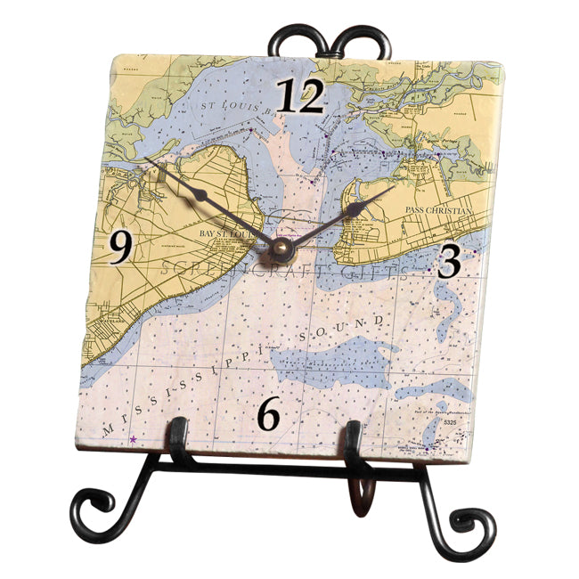 St. Louis Bay, MS - Marble Desk Clock