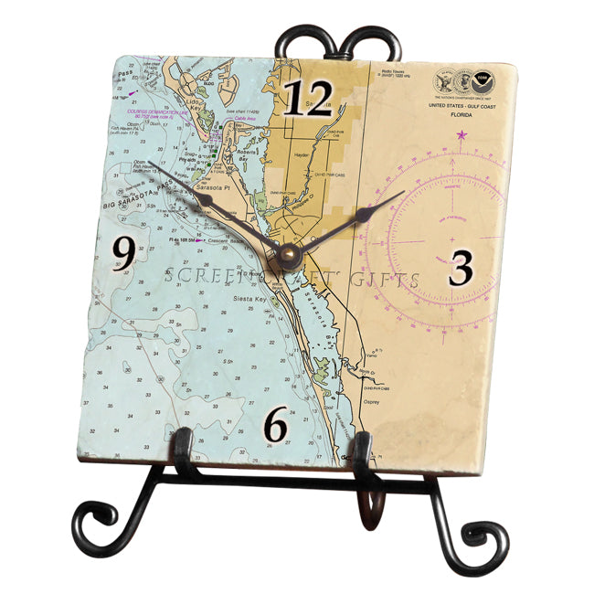 Siesta Key, FL - Marble Desk Clock
