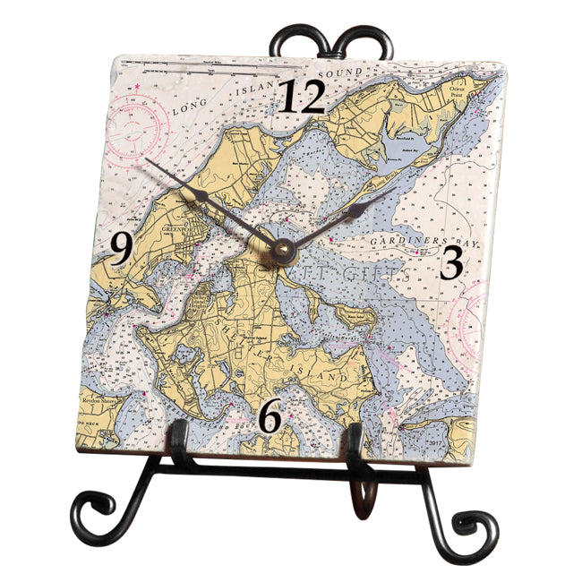 Gardiners Bay, NY - Marble Desk Clock