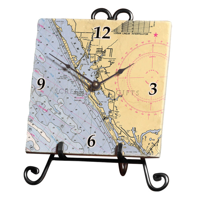 Manasota Key, FL  - Marble Desk Clock