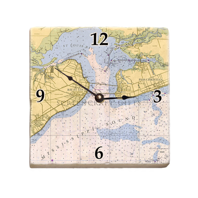 St. Louis Bay, MS - Marble Desk Clock