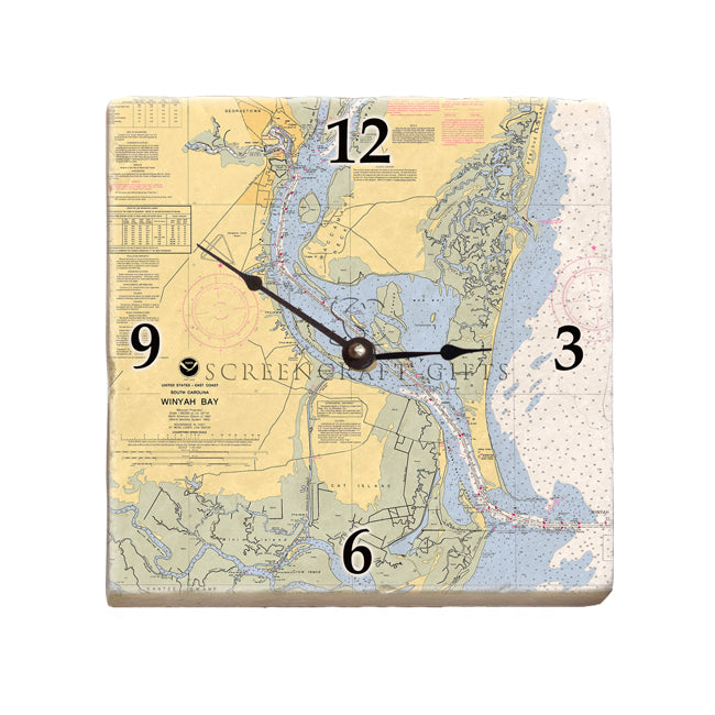 Winyah Bay, SC - Marble Desk Clock