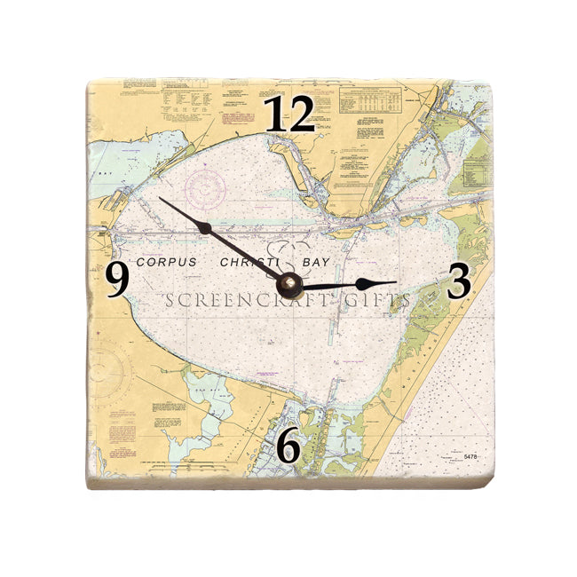 Corpus Christi Bay, TX - Marble Desk Clock