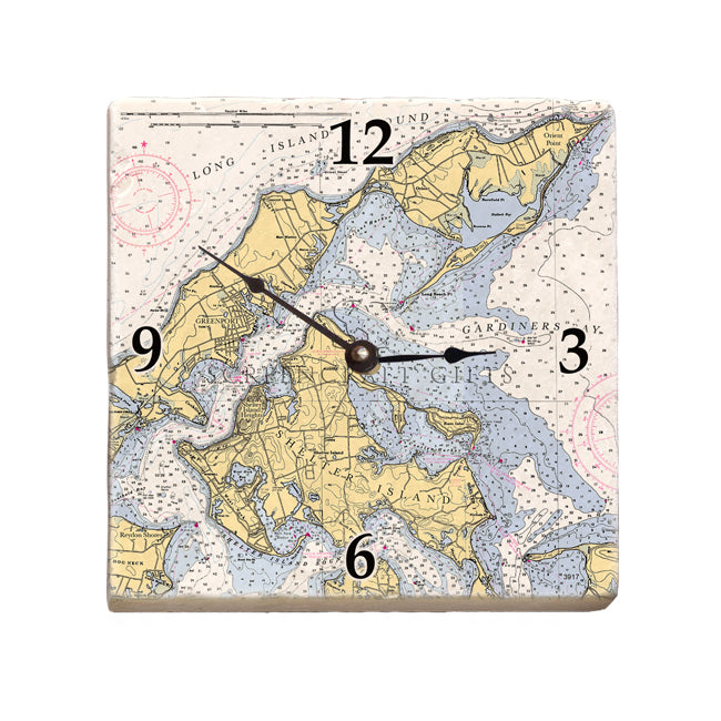 Gardiners Bay, NY - Marble Desk Clock
