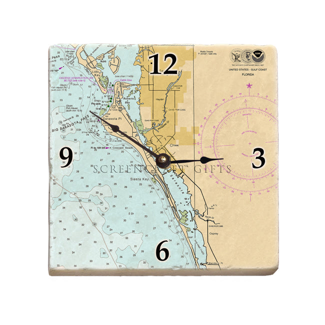 Siesta Key, FL - Marble Desk Clock