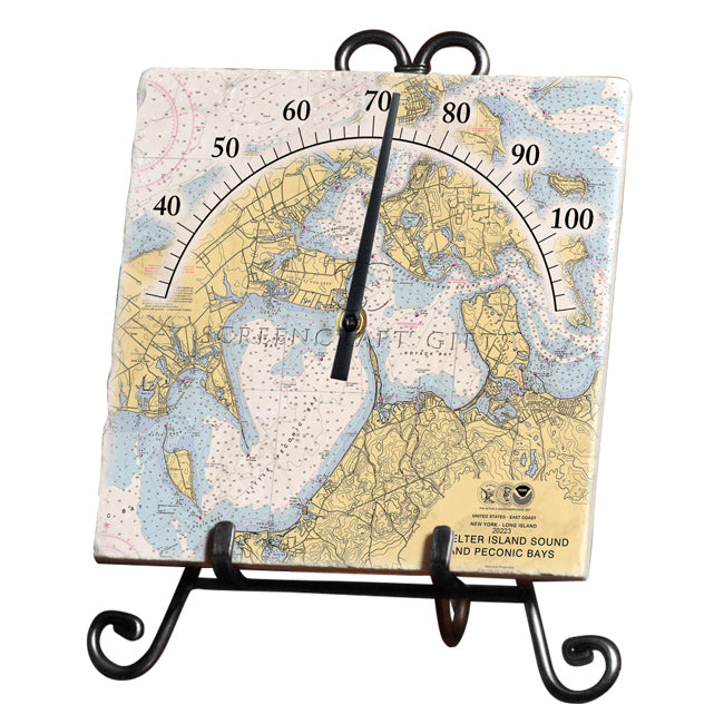 Shelter Island Sound and Peconic Bays, NY - Marble Thermometer