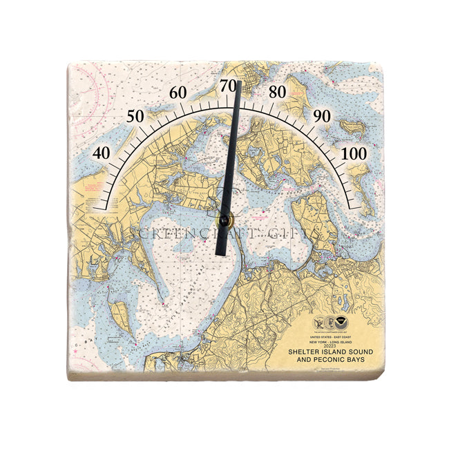 Shelter Island Sound and Peconic Bays, NY - Marble Thermometer