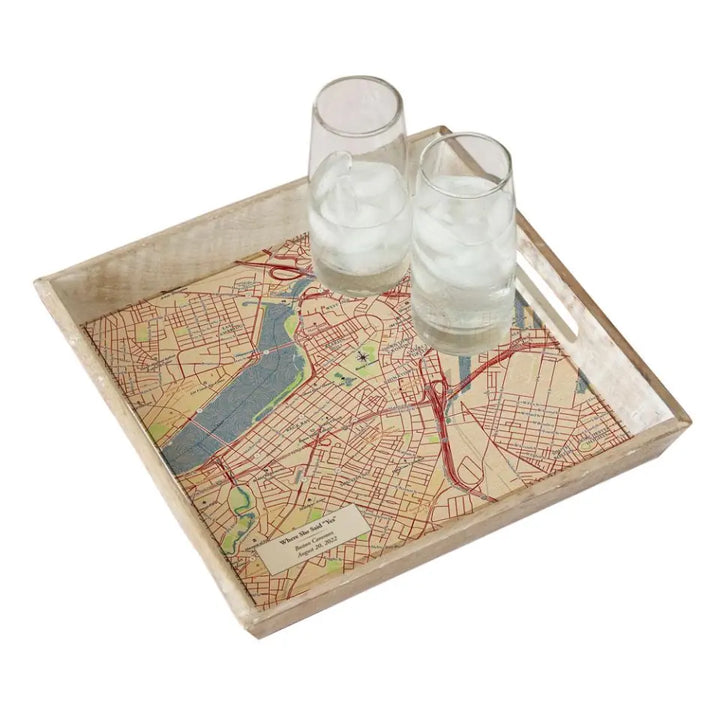 Classic Map w/ Live Preview - Natural Wood Serving Tray