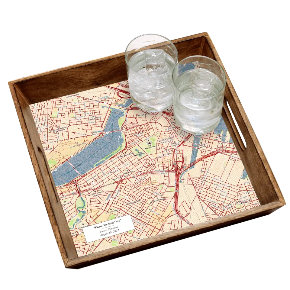 Classic Map w/ Live Preview - Burnt Wood Serving Tray