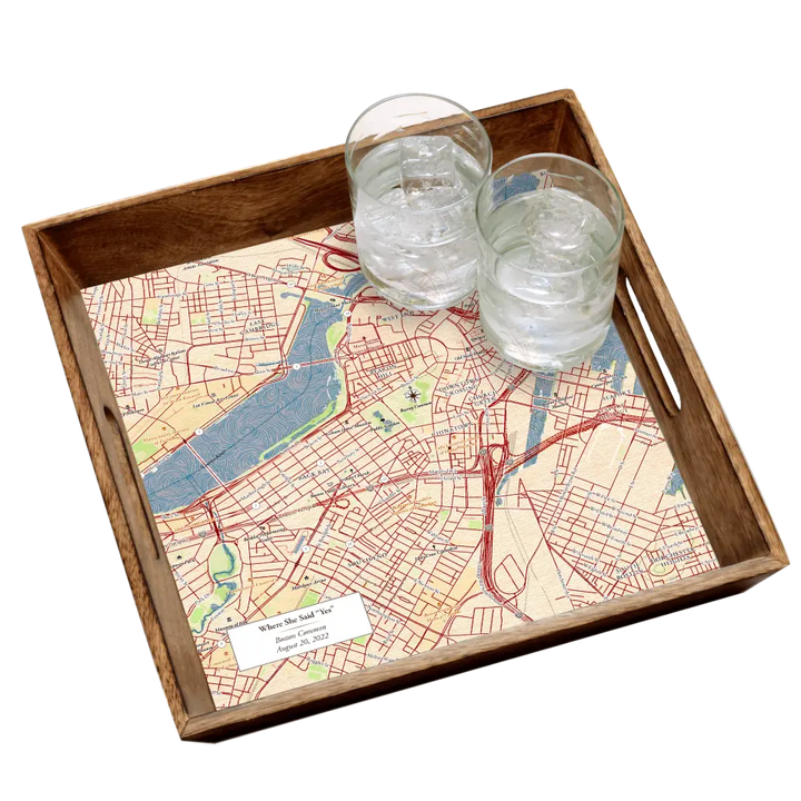 Classic Map w/ Live Preview - Burnt Wood Serving Tray