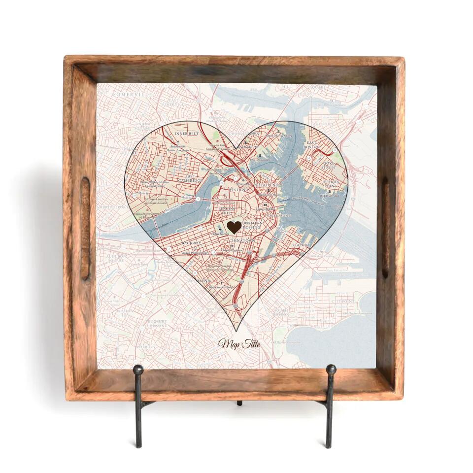 Heart Map w/ Live Preview - Burnt Wood Serving Tray