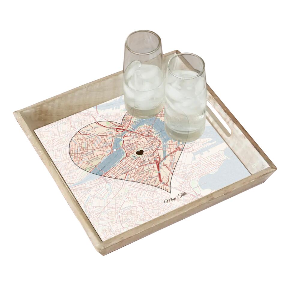 Heart Map w/ Live Preview - Burnt Wood Serving Tray